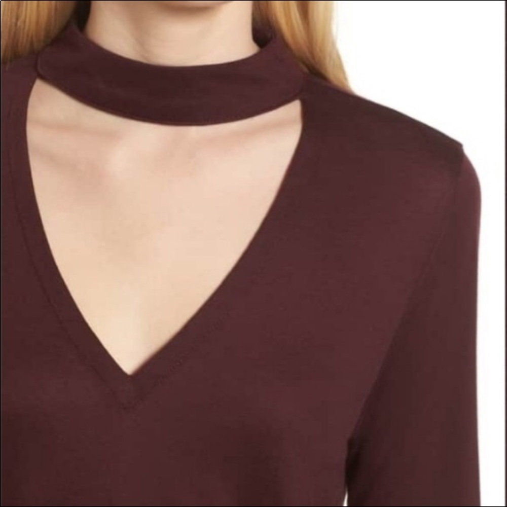 Madewell Maroon Long Sleeve Choker Top